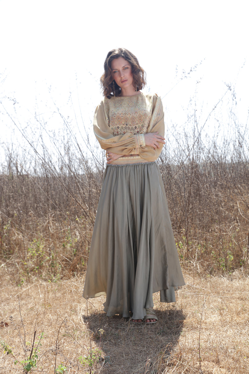 100% Habutai Silk Oleander Skirt from Savannah Collection by the White Raven Women Clothing