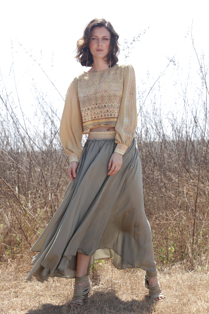 100% Habutai Silk Oleander Skirt from Savannah Collection by the White Raven Women Clothing