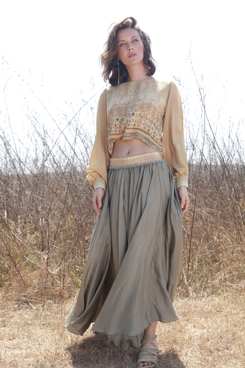 100% Habutai Silk Oleander Skirt from Savannah Collection by the White Raven Women Clothing