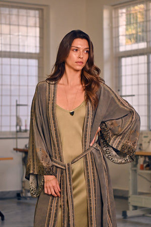 100% Crepe Silk Kurakami Kimono from Savannah Collection by The White Raven Women Clothing